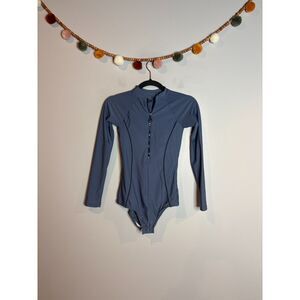 Lyra Swim blue zip up long sleeve swimsuit